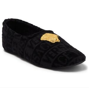 Versace Brand Logo Embroidery Medusa Slippers Black